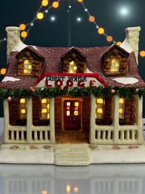 Guest House Lodge Christmas Valley Porcelain Lighted Holiday Village Decoration